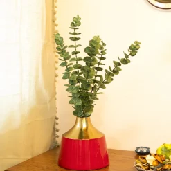 Decorative Enamel Vase - Golden & Red