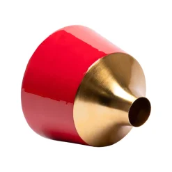 Decorative Enamel Vase - Golden & Red