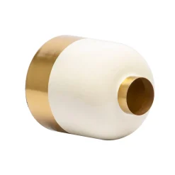 Decorative Enamel Vase - Golden & White
