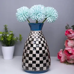 Decorative Flower Vase - Black, White and Blue