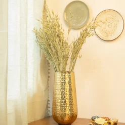 Decorative Golden Hammered Vase  - Cylinder Shape
