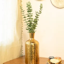 Decorative Golden Hammered Flower Vase - Cylinderical Shape