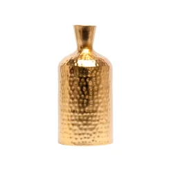 Decorative Golden Hammered Flower Vase - Cylinderical Shape