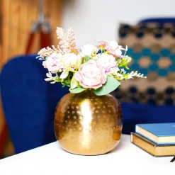 Decorative Golden Hammered Vase - Matka Shape