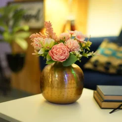 Decorative Golden Hammered Vase - Matka Shape