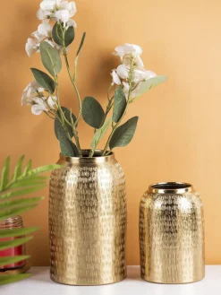Decorative Modern Gold Metal Table Flower Dolchi Shape Vase for Festive Décor