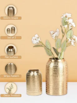 Decorative Modern Gold Metal Table Flower Dolchi Shape Vase for Festive Décor