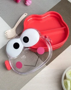 Double Layer Frog Shape Lunch Box for Kids With Spoon, Red, Plastic