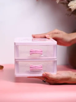 Double Layer Table Drawer Organizer, Pink, Plastic