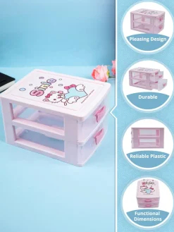 Double Layer Table Drawer Organizer, Pink, Plastic