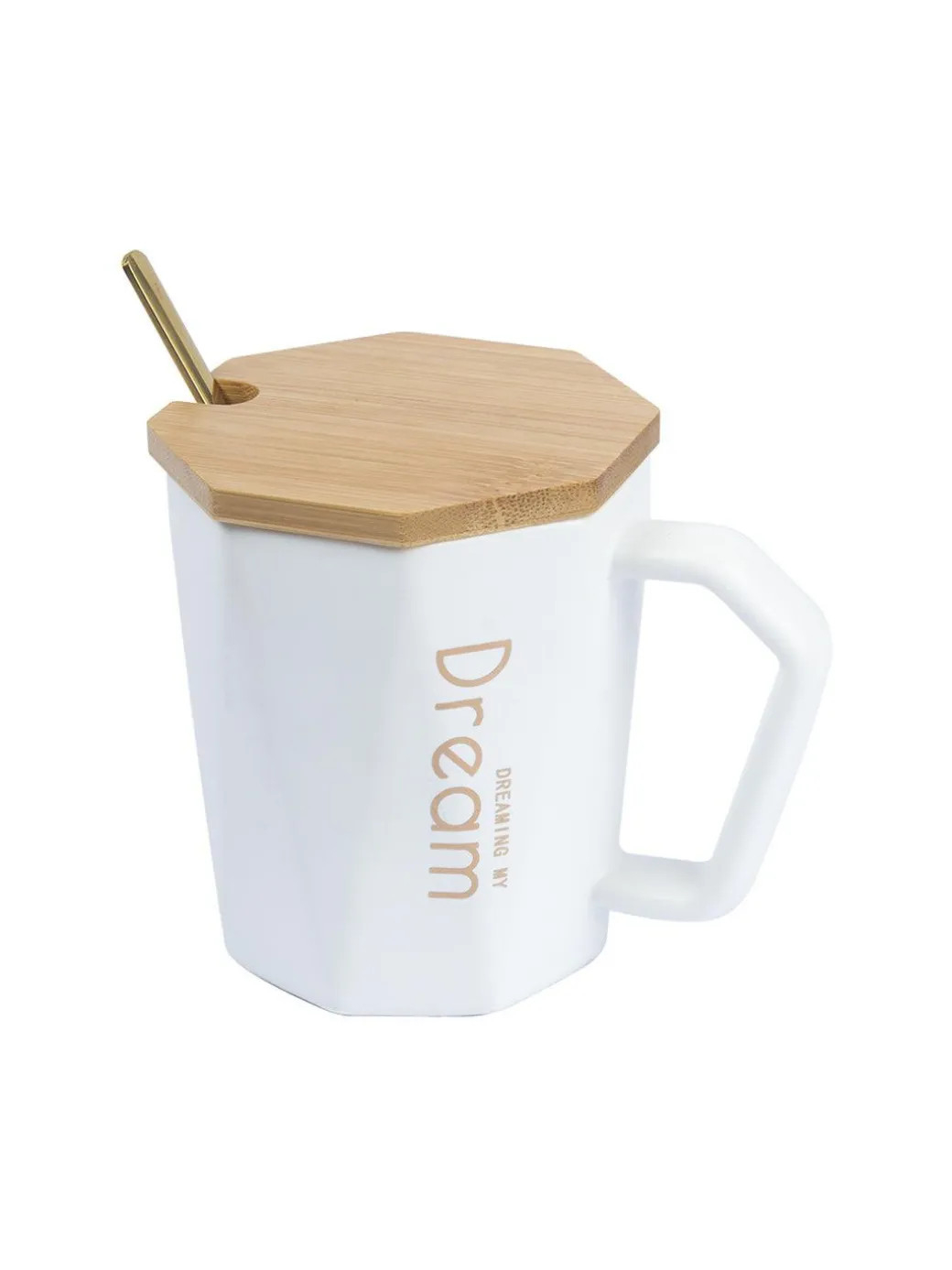 DREAMING MY Dream' Coffee Mug With Wooden Lid - White, 320 Ml