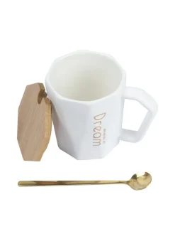 DREAMING MY Dream' Coffee Mug With Wooden Lid - White, 320 Ml