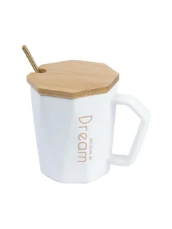 DREAMING MY Dream' Coffee Mug With Wooden Lid - White, 320 Ml