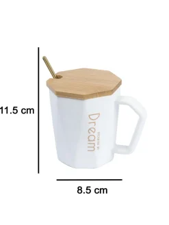 DREAMING MY Dream' Coffee Mug With Wooden Lid - White, 320 Ml