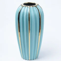 Emrald Ceramic Vase - Ribbed Design, Flower Holder