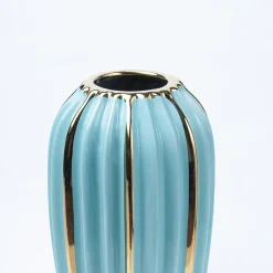 Emrald Ceramic Vase - Ribbed Design, Flower Holder