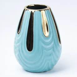 Emrald Ceramic Vase - Ribbed Design, Flower Holder