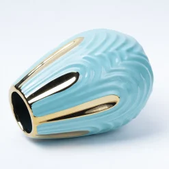 Emrald Ceramic Vase - Ribbed Design, Flower Holder
