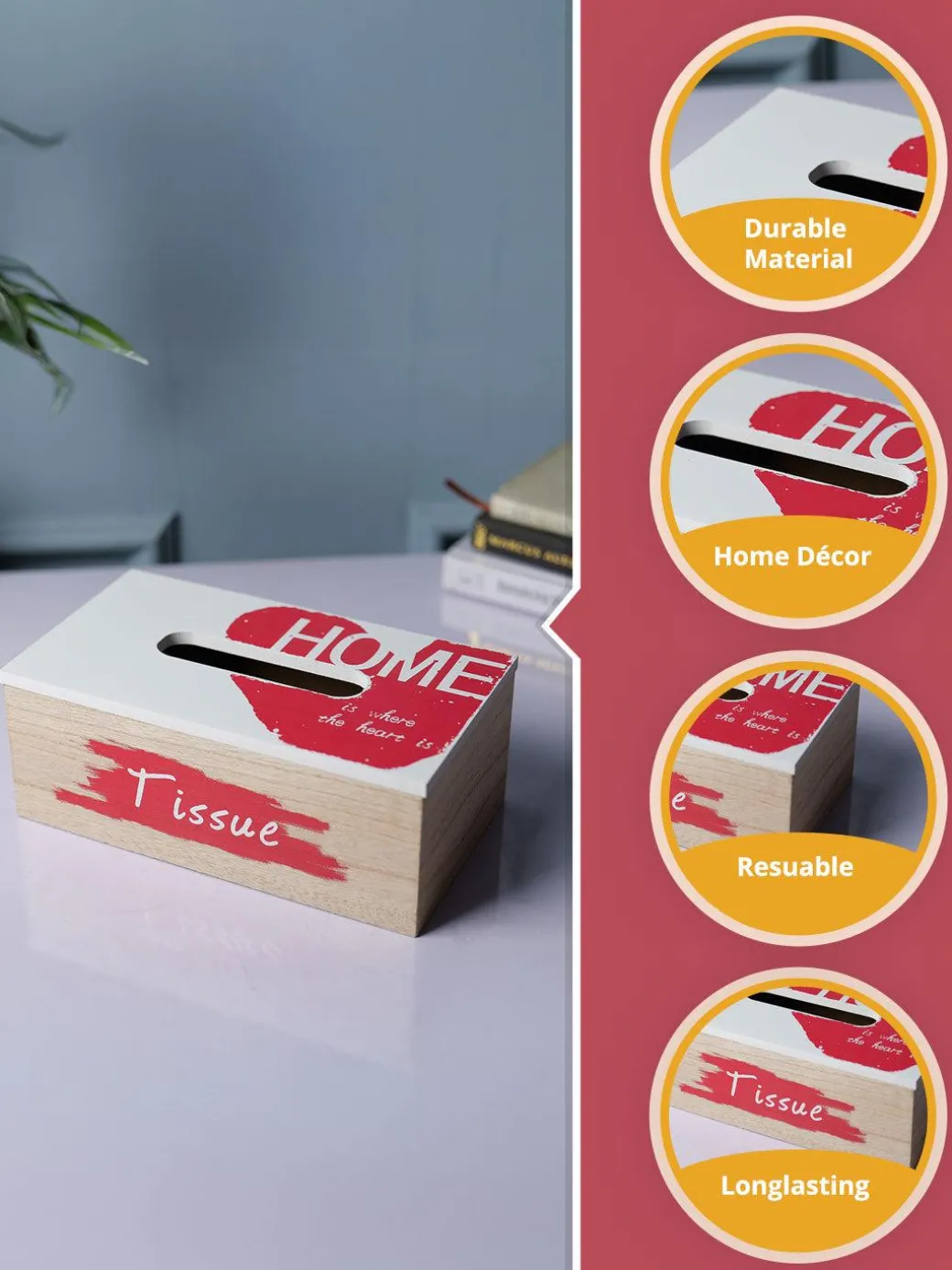 Exquisite White & Red Tissue Holder Box For Home
