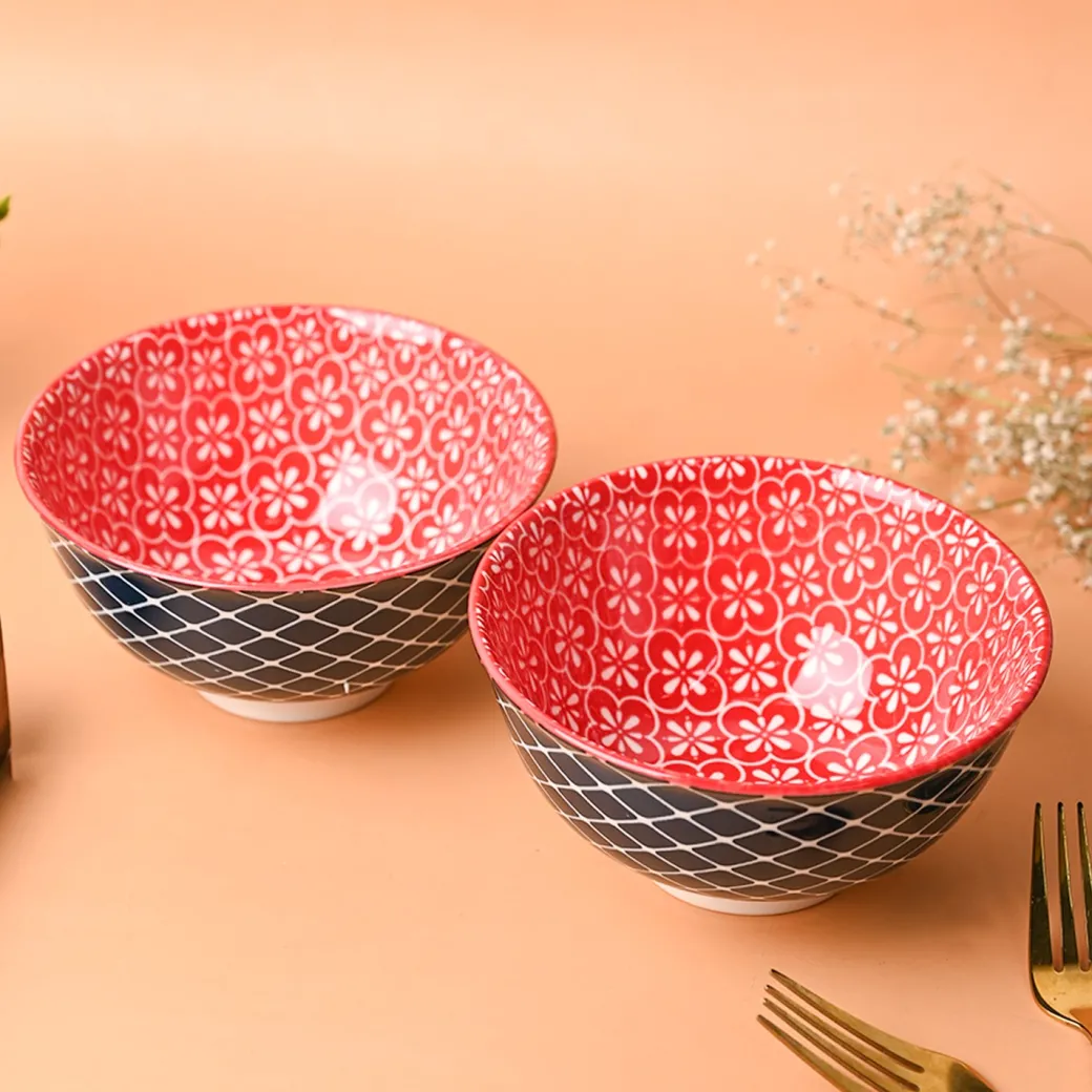 Floral Bowl Set Of 2 (650Ml)