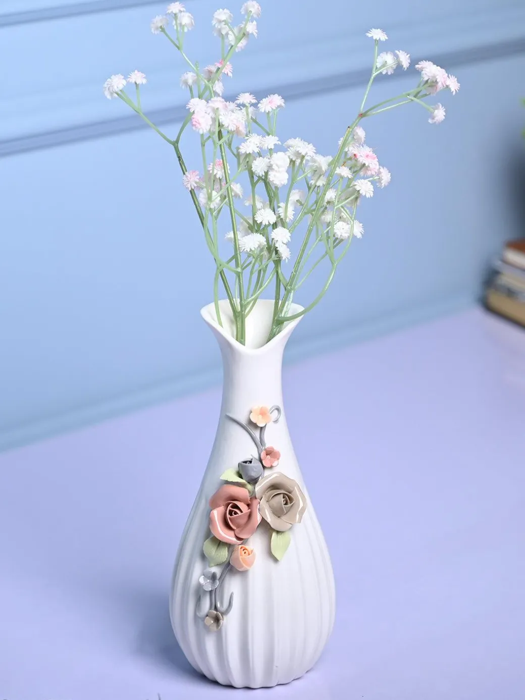 Floral Delight - White Asymmetrical Vase