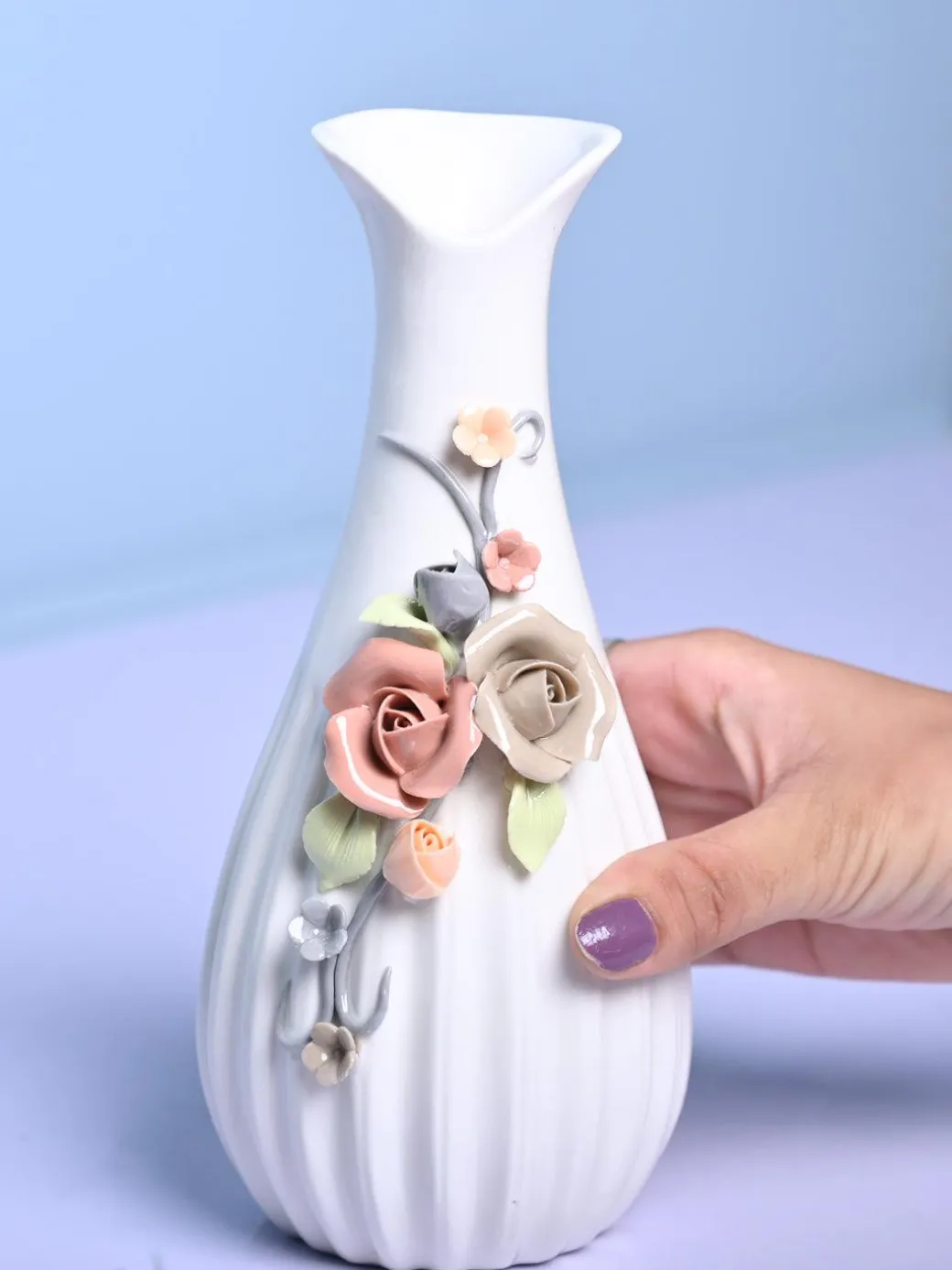 Floral Delight - White Asymmetrical Vase