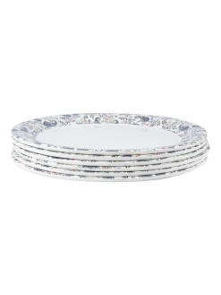 Full Plate Set Of 6, White & Blue