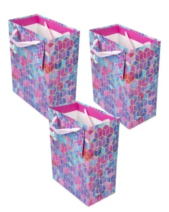 Gift Bag, 3D Tile Print, Small, Paper Bag, Multicolor, Paper, Set of 3