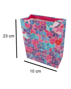 Gift Bag, 3D Tile Print, Small, Paper Bag, Multicolor, Paper, Set of 3