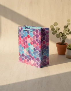Gift Bag, Stars & Circles Print, Medium, Paper Bag, Multicolor, Paper, Set of 3