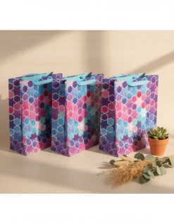 Gift Bag, Stars & Circles Print, Medium, Paper Bag, Multicolor, Paper, Set of 3