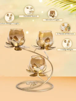 Gold 3In1 Glass Flower Tea Light Candle Holder