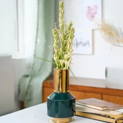 Golden & Teal Plain Ceramic Vase