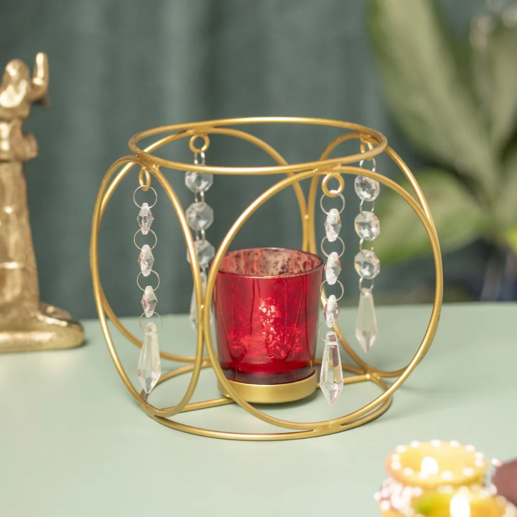 Golden Crystal Hanging T-Lite Holder