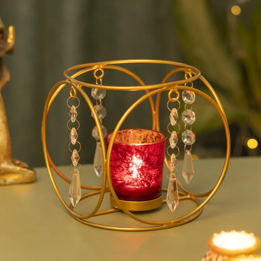 Golden Crystal Hanging T-Lite Holder