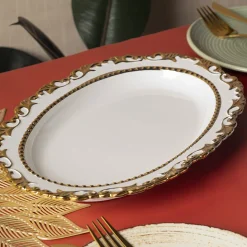 Golden Edge Glazed Serveware Dish