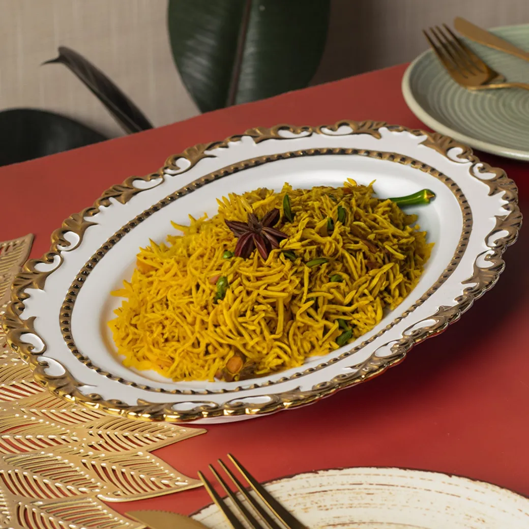 Golden Edge Glazed Serveware Dish
