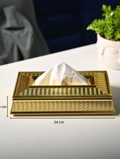Golden Elegance Tissue Box - Rectangle Shape