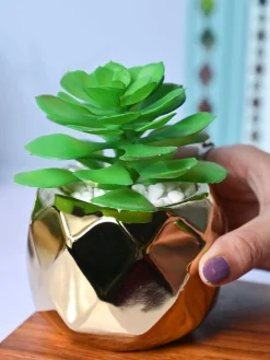 Golden Lattice - Artificial Plant in Ceramic Pot