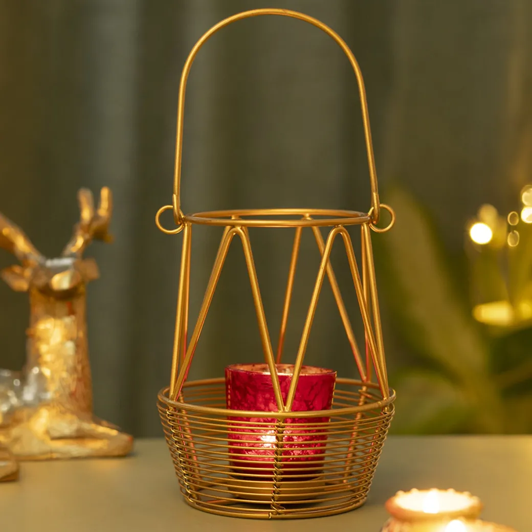 Golden Woven Wire T-Lite Holder