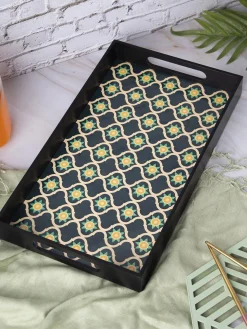 Green & Black Rectangular Tray with handle - Market99