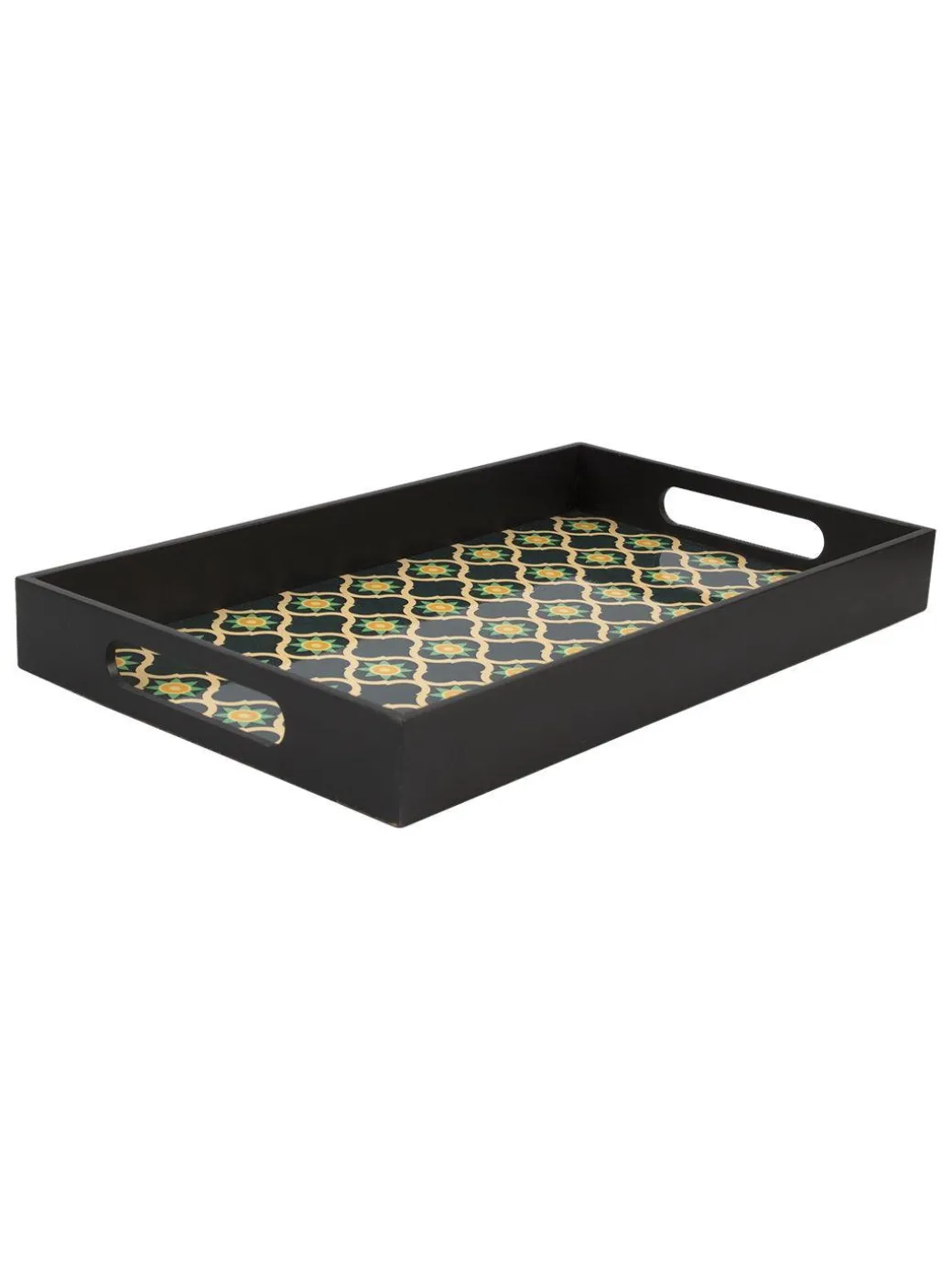Green & Black Rectangular Tray with handle - Market99