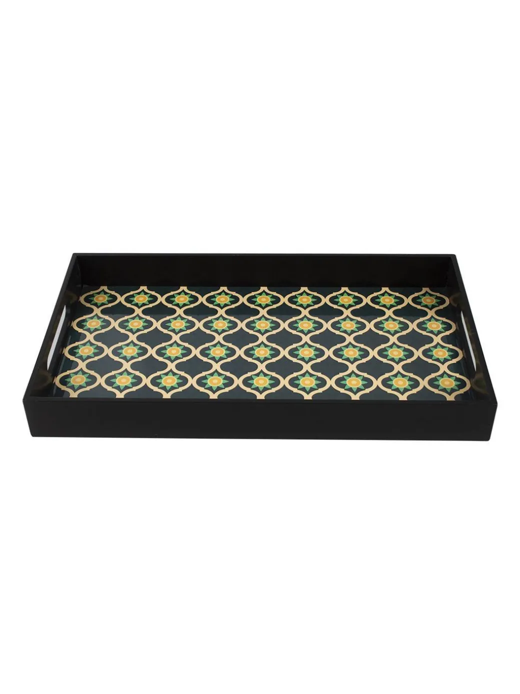 Green & Black Rectangular Tray with handle - Market99
