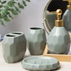 Green Ceramic Bathroom Set Of 4 - Stone Finish, Bath Accessories
