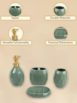 Green Ceramic Bathroom Set Of 4 - Stone Finish, Bath Accessories