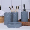 Grey Ceramic Bathroom Set Of 4 - Geometric Pattern, Matte