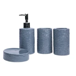 Grey Ceramic Bathroom Set Of 4 - Geometric Pattern, Matte