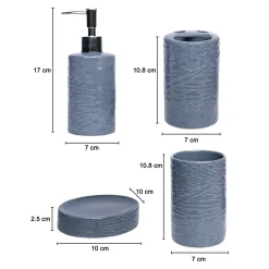 Grey Ceramic Bathroom Set Of 4 - Geometric Pattern, Matte