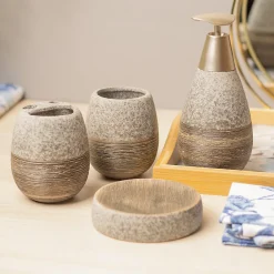 Grey Ceramic Pear Shaped Bathroom Set - Matte, Stone Finish