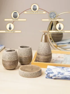 Grey Ceramic Pear Shaped Bathroom Set - Matte, Stone Finish